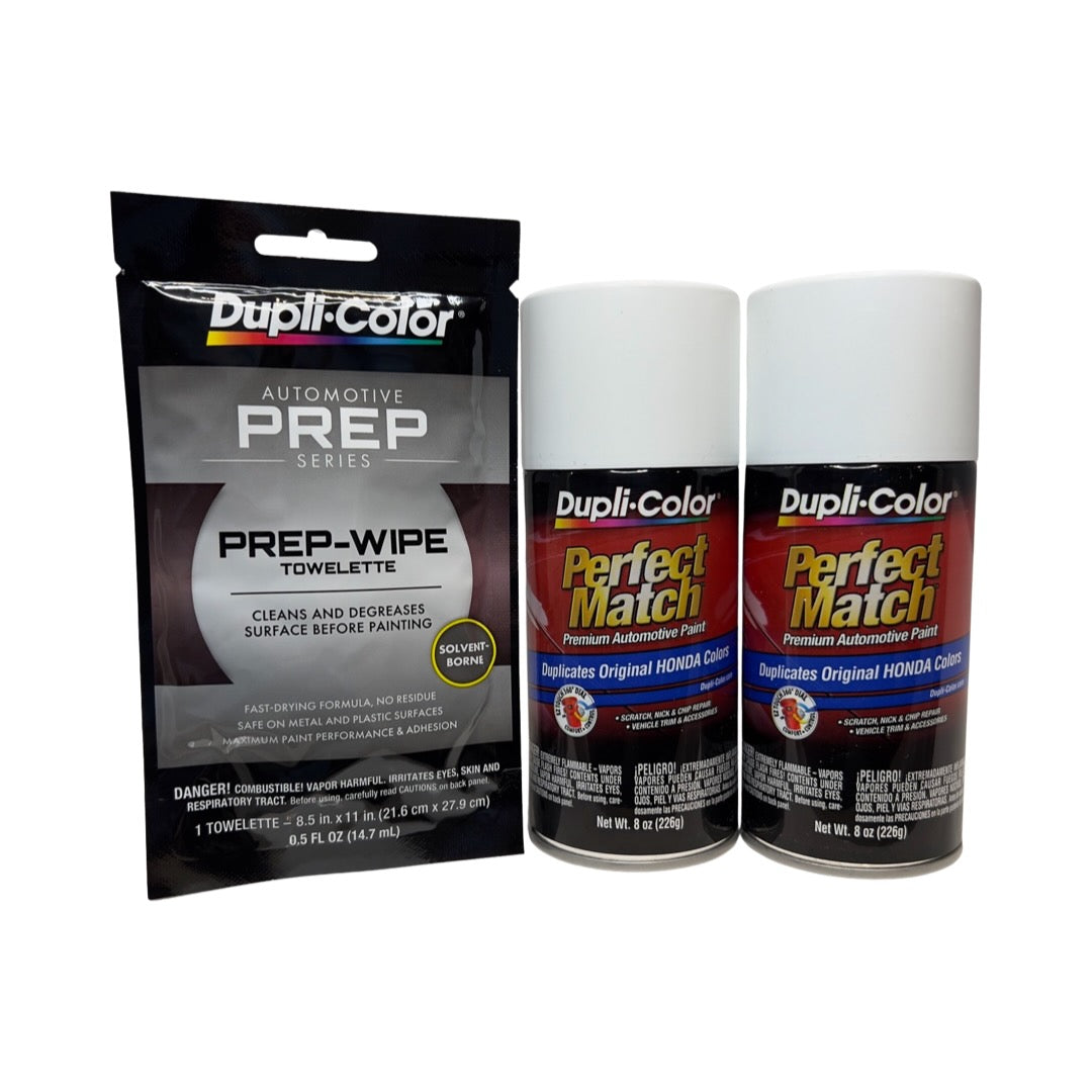 Dupli-Color BHA0978 2 Pack + Prep Wipe Bundle - Honda Taffeta White Perfect Match Automotive Spray Paint - 8 oz. cans with Prep Wipe (3 Items)