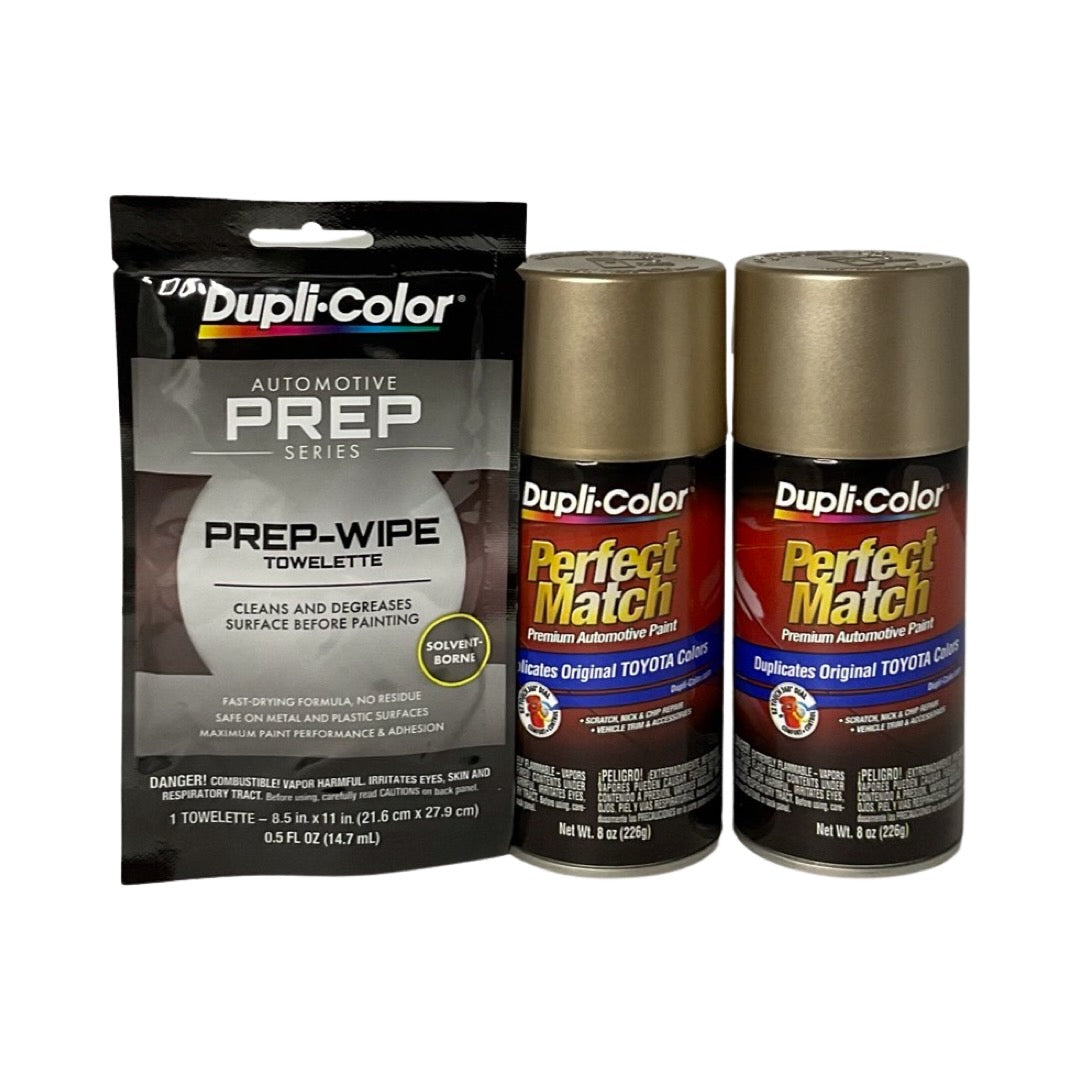 Dupli-Color BTY1610 2 Pack + Prep Wipe Bundle - Toyota Desert Sand Mica Perfect Match Automotive Spray Paint - 8 oz. cans with Prep Wipe (3 Items)